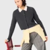 Amour round-neck rib knit cardigan Amour round-neck rib knit cardigan