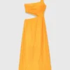 Asymmetrical linen-blend dress