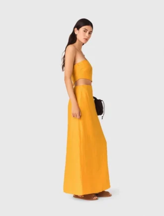 Asymmetrical linen-blend dress