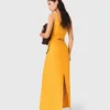 Asymmetrical linen-blend dress