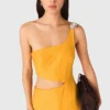Asymmetrical linen-blend dress