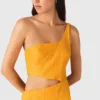 Asymmetrical linen-blend dress