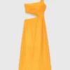 Asymmetrical linen-blend dress