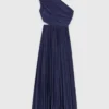 Asymmetrical pleated maxi dress