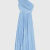Asymmetrical pleated maxi dress
