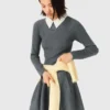 Beaded-collar short knit dress Beaded-collar short knit dress
