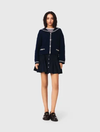 Boat neck cable-knit cardigan