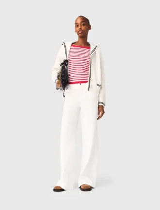 Cable-knit boat neck cardigan