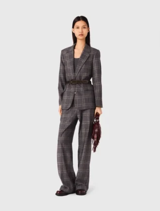 Checkered belted suit jacket