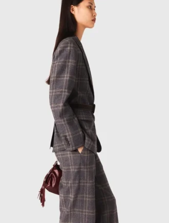 Checkered belted suit jacket