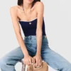 Contrast-knit bustier top