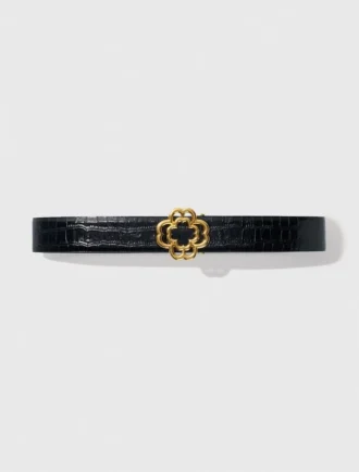 Croc-effect leather double M belt