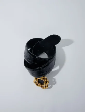 Croc-effect leather double M belt