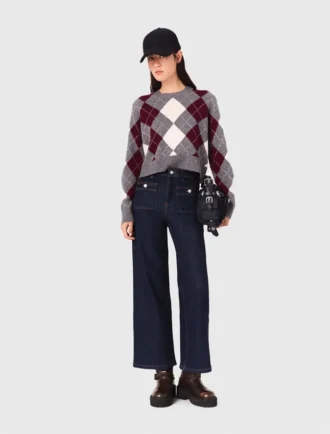 Cropped argyle pattern sweater