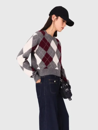 Cropped argyle pattern sweater