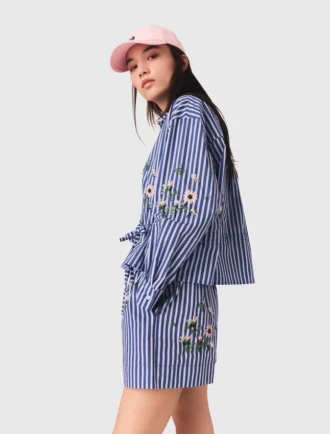 Cropped embroidered striped shirt