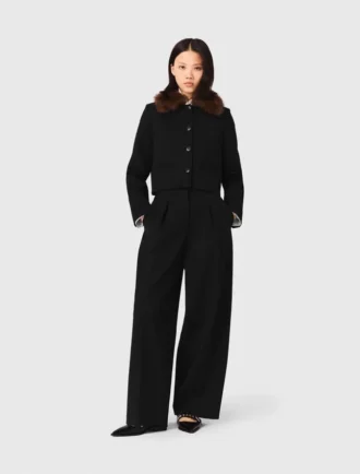 Cropped jacket with removable fur collar