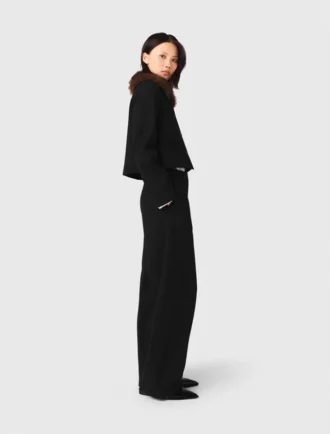 Cropped jacket with removable fur collar