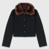 Cropped jacket with removable fur collar