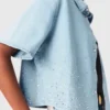 Cropped rhinestone denim shirt Cropped rhinestone denim shirt