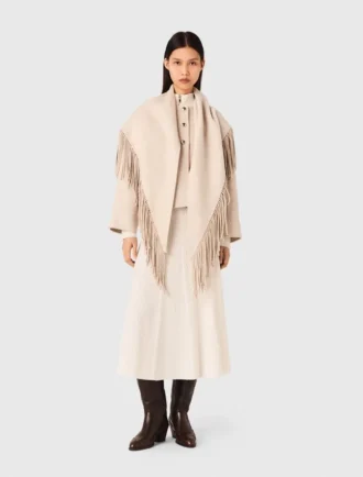Cropped wool coat with removable scarf