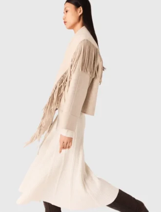Cropped wool coat with removable scarf