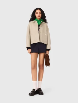 Cropped wool jacket with pleated back
