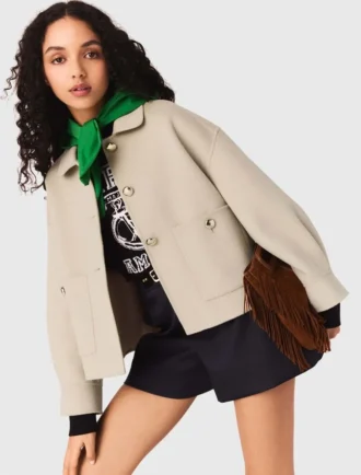 Cropped wool jacket with pleated back