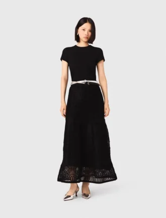 Embroidered basket-weave knit skirt Embroidered basket-weave knit skirt