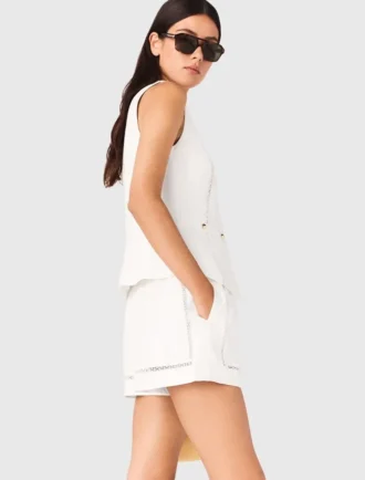 Embroidered linen blend shorts