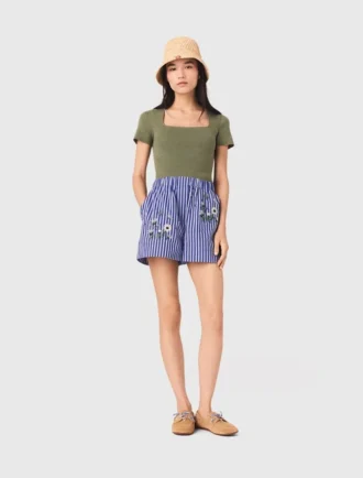 Embroidered striped cotton shorts Embroidered striped cotton shorts