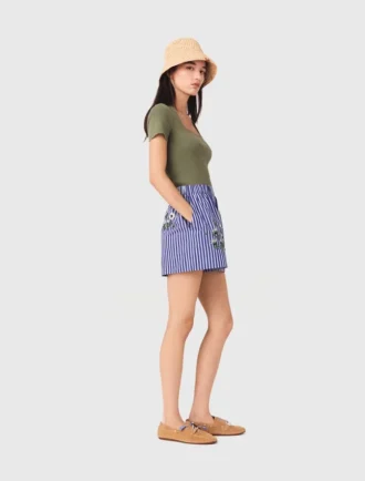 Embroidered striped cotton shorts Embroidered striped cotton shorts