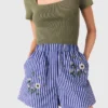 Embroidered striped cotton shorts Embroidered striped cotton shorts