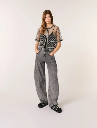Embroidered tulle top