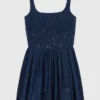 Flared embroidered denim dress Flared embroidered denim dress