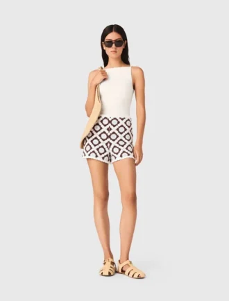 Floral-patterned crochet shorts