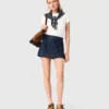Layered effect embroidered denim skort Layered effect embroidered denim skort