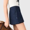 Layered effect embroidered denim skort Layered effect embroidered denim skort