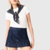 Layered effect embroidered denim skort Layered effect embroidered denim skort