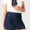 Layered effect embroidered denim skort Layered effect embroidered denim skort