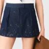 Layered effect embroidered denim skort Layered effect embroidered denim skort