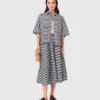 Linen-blend midi skirt