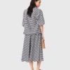 Linen-blend midi skirt