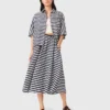 Linen-blend midi skirt