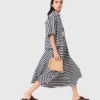 Linen-blend midi skirt