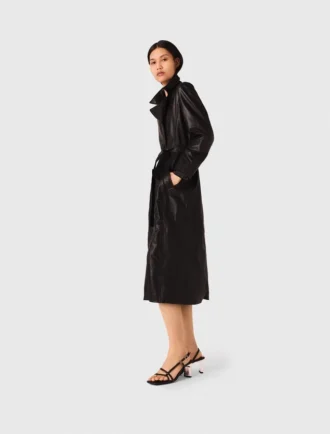 Long leather trench coat