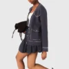 Long topstitched knit cardigan