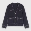 Long topstitched knit cardigan