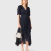 Metallic ruffled midi dress