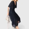 Metallic ruffled midi dress